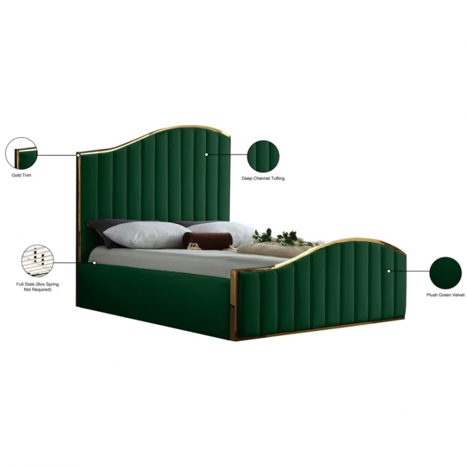 ODM/OEM popular France Top grade gold metal frame velvet king bed queen bed Upholstered beds for bedroom Boconcept 4
