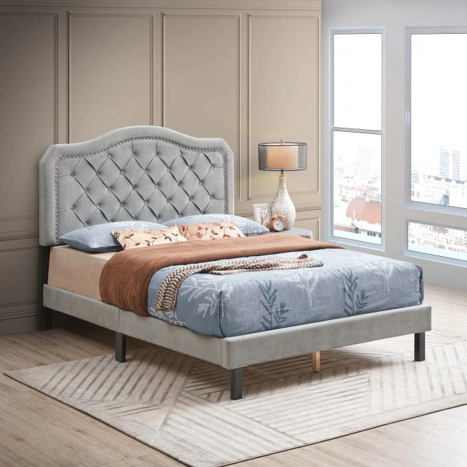 Upholstered Bed Button Tufted with Curve Design - Strong Wood Slat Support - Easy Assembly - Velvet - Platform bed - Que 2