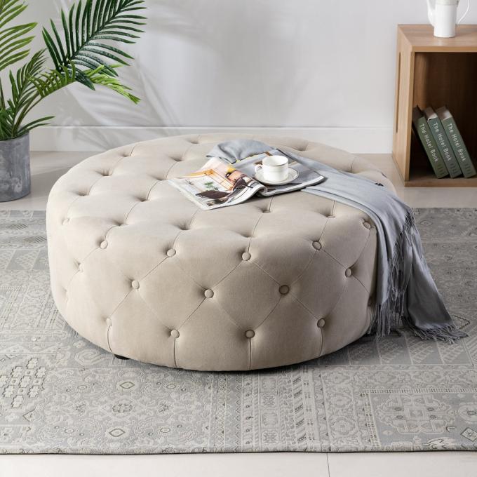 Living room furniture button detailing round upholstery bench tufting round ottoman/sofa set coffee table 3