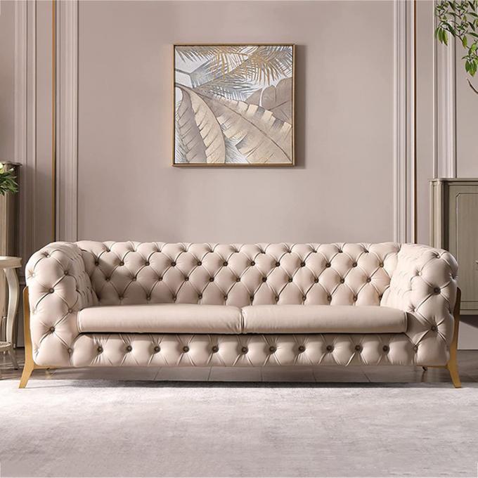 Customized Luxury Italian living room sofa Furniture Tufted 3seater Upholstered Blue color Gold metal legs home Sofa Set 3