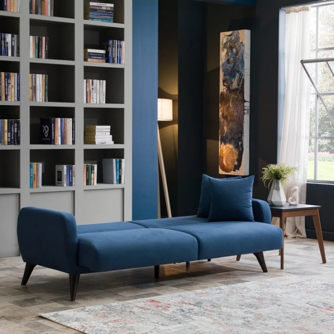 Cara furniture manufacture antifouling Stain Resistant fabric new blue sofa sets bed with storage 5