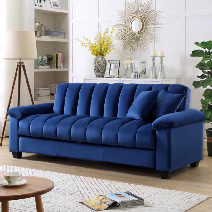 Large loading easy to hand-assembled Loveseat Sleeper blue velvet hotel reconfigurable sofa bed with storage 1