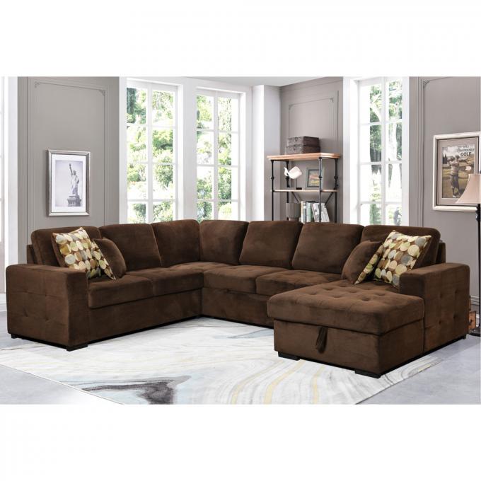 Beige living room sofa bed with storage Modern big U shaped sofa sleeper Europe North America big corner sectional sofa 1
