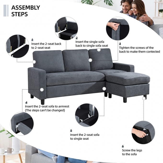 Apartment Modular Sectional Couch L Shaped Stain Resistant Convertible 1