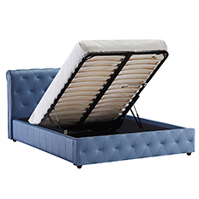 Full Size Ottoman Storage Bed Multi Function Blue White Color 3