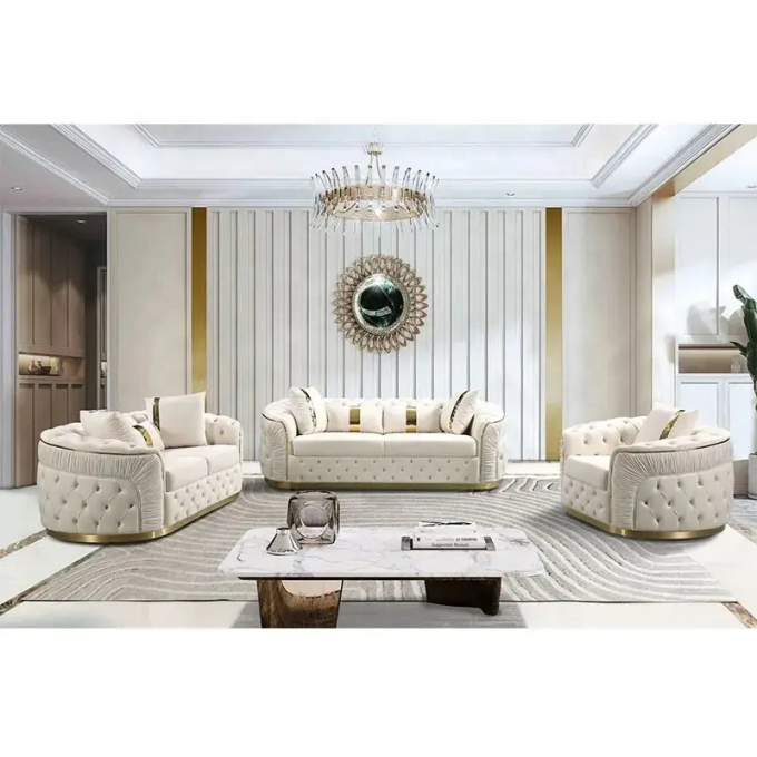 Hot Selling Super modern North America style sofa set 3+2+1 seater Top Grade Quality Gold metal armrest Luxury Sofas 0