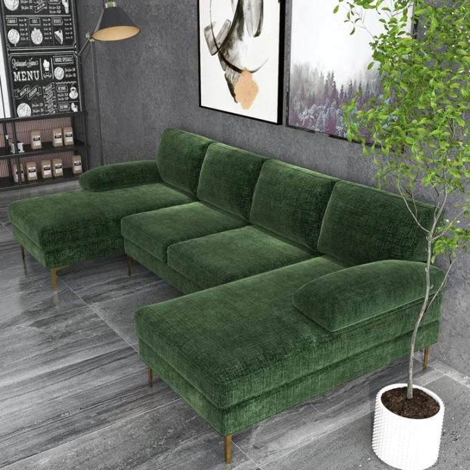 Wholesale Modern Design Living Room Chenille convertible Sectional Sofas European Style green U Shaped Corner Sofa Set 4