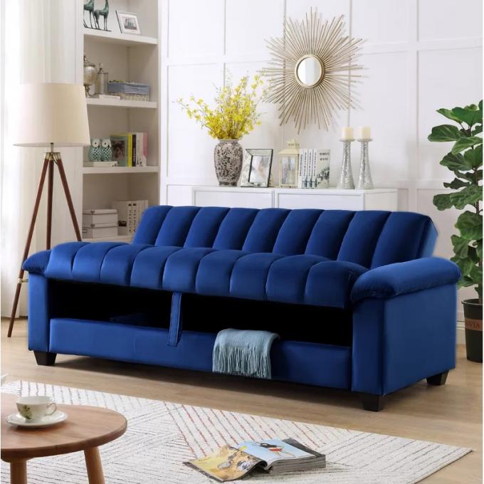 Large loading easy to hand-assembled Loveseat Sleeper blue velvet hotel reconfigurable sofa bed with storage 3