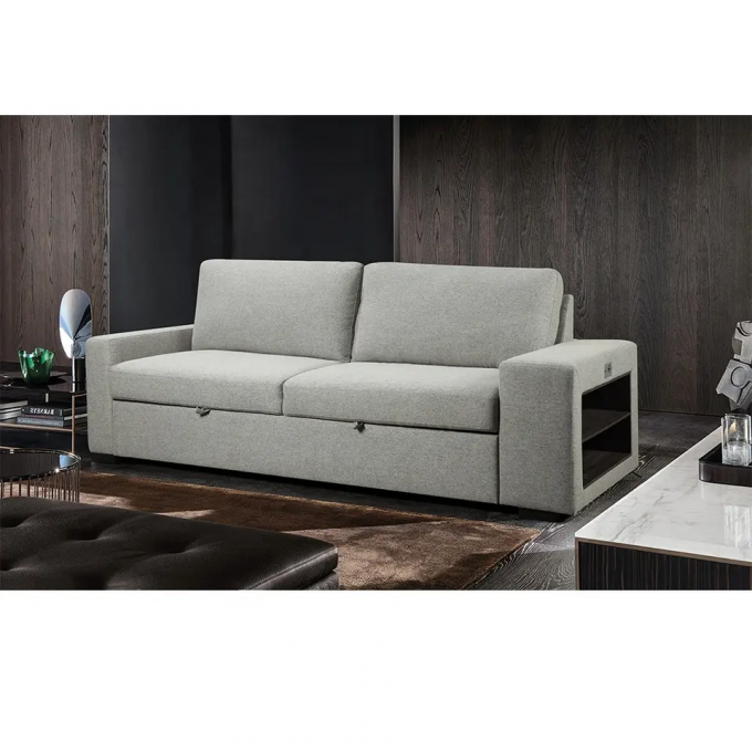 New design Modern living room furniture Ambient base light book shelf and Pull out bed function sofa set hot selling 2
