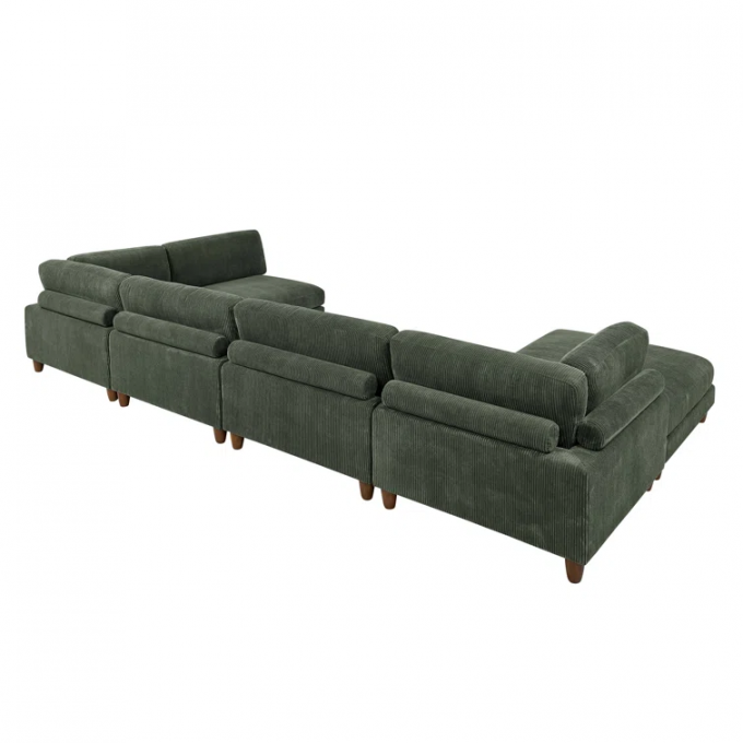 Guangdong removable backcushion Chair+armless chair+Corner Chair+ottoman Dark Green Corduroy sectional modular sofa bed 6