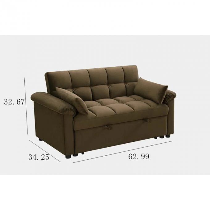 New design adjustable backrest headrest Convertible brown button tufted 2seater with pullout sofa bed 1