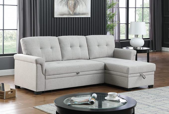 Beige color L shape 3 seater sofa bed with pull-out bed+chaise storage sleeper sofa bed for Living room and Apartment 1