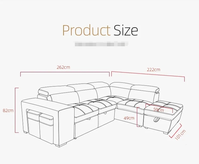 Customized Fashion style sectional sofa 3 seater living room OEM leather sofa with ottoman and stools sleeper sofa bed 4