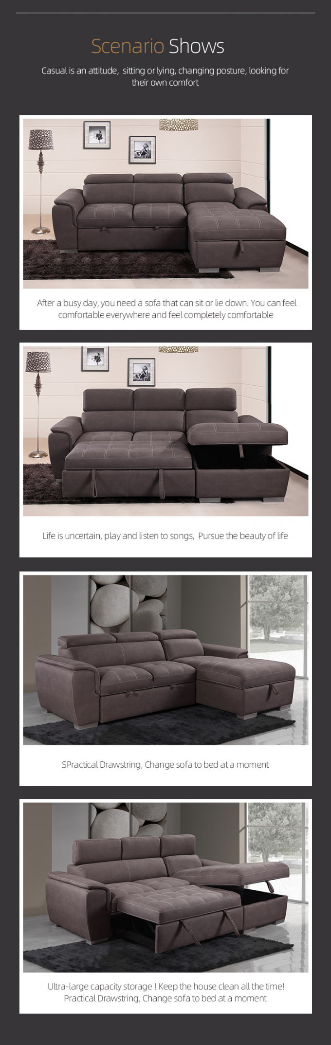 royal Capri 2seater chaise living room modern leather sofa l shape sleeper sofa set  furniture cum bed 1
