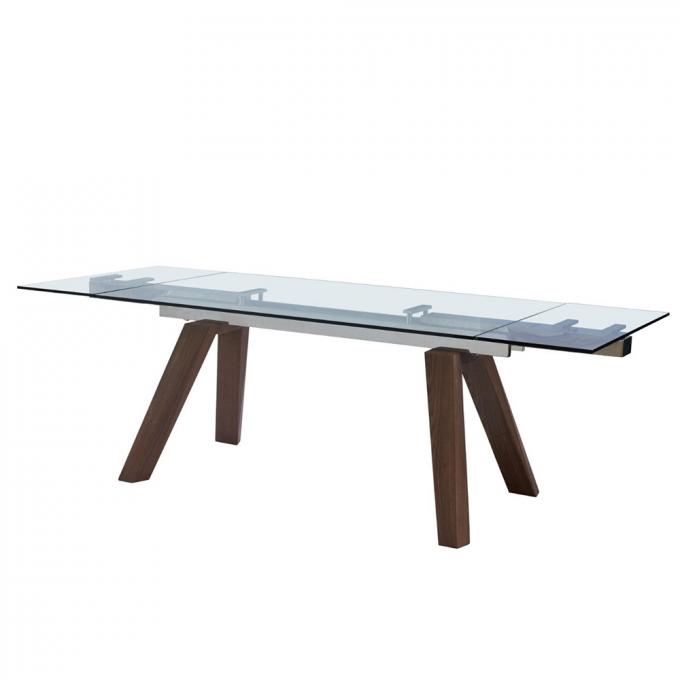 Modern Design Living room Furniture Tempered Glass Dinning Spacial Wooden leg Table sets 4