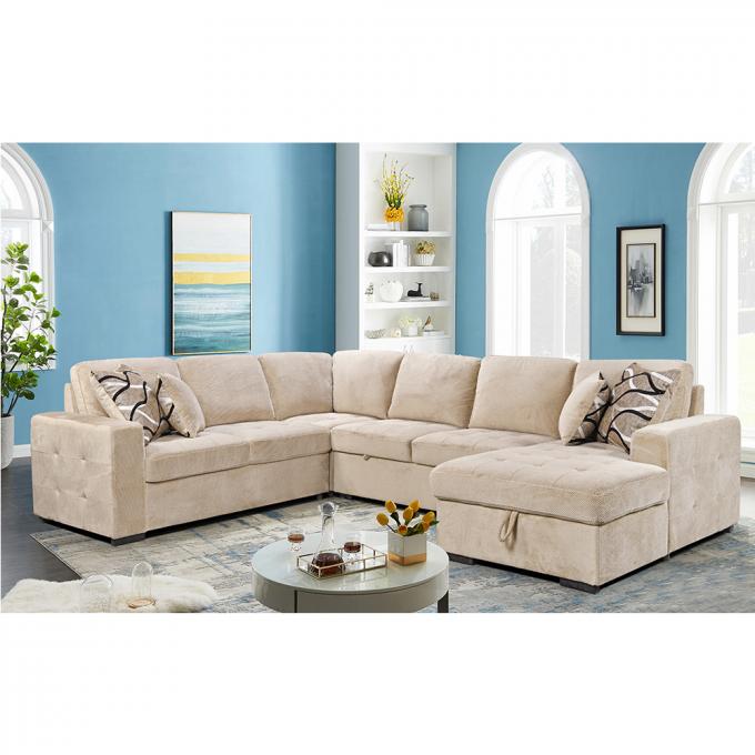 Best Selling Trustworthy Corner Foldable breathable beige fabric 2 loveseat extendable bed Sleeper Sectional Sofa Bed 0
