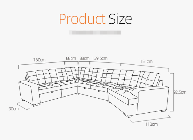 Customized Hot sale furniture living room sofa set modern u shaped sectional sofa w/pull out bed and storage chaise 4