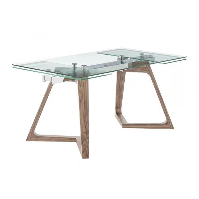 Modern Design Living room Furniture Tempered Glass Dinning Spacial Wooden leg Table sets 3