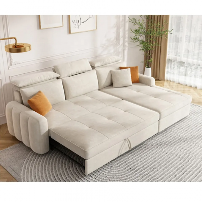 Extendable Apartment Sofa Bed Furniture L Shape 3 Seater Magazine Pocket Put Down Back Frame 1
