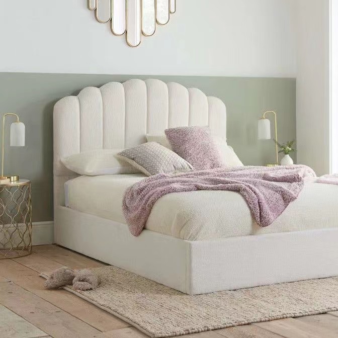 Multiscene Cream Double Ottoman Bed , Upholstered Queen Velvet Bed With Storage 3