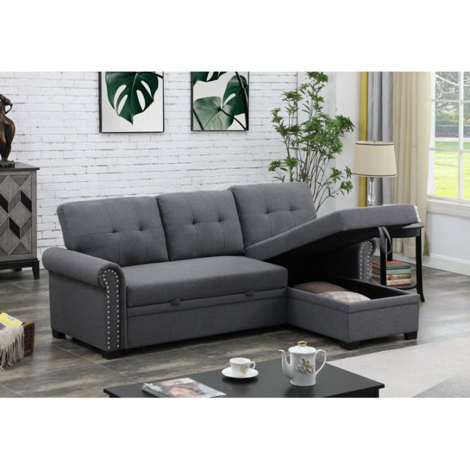 Cara furniture Living room furniture set sofa bed BEIGE Linen Upholstered Reversible L shape Sofa Bed 1