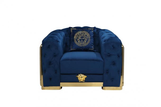 High quality button tufted room furniture sofa set with sliver metal leg 2+3S blue aluminium steel wood luxury sofa set 5