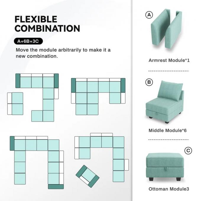 Top grade large manual assembly green ottoman cheap sofa set home furniture velvet U shaped Sectional couch home sofa 4