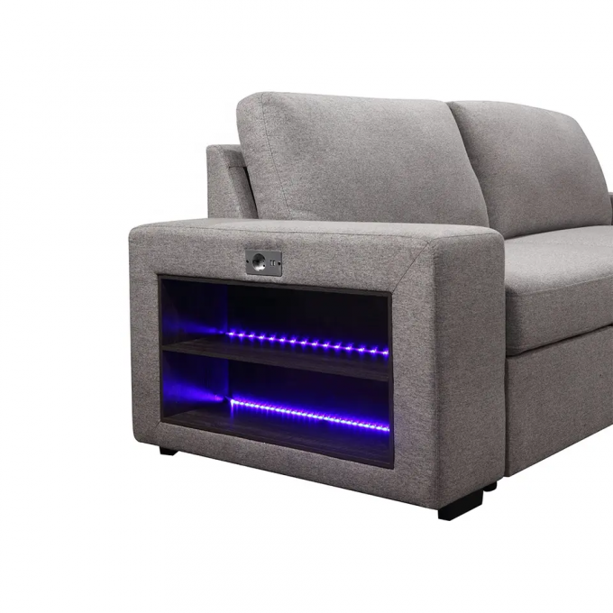New design Modern living room furniture Ambient base light book shelf and Pull out bed function sofa set hot selling 4
