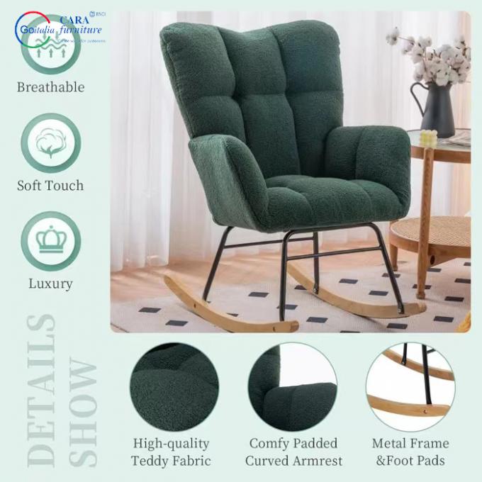Durable Metal Wood Leg Luxury Fabric Armchairs Modern Furniture Living Room Rocking Chair 6