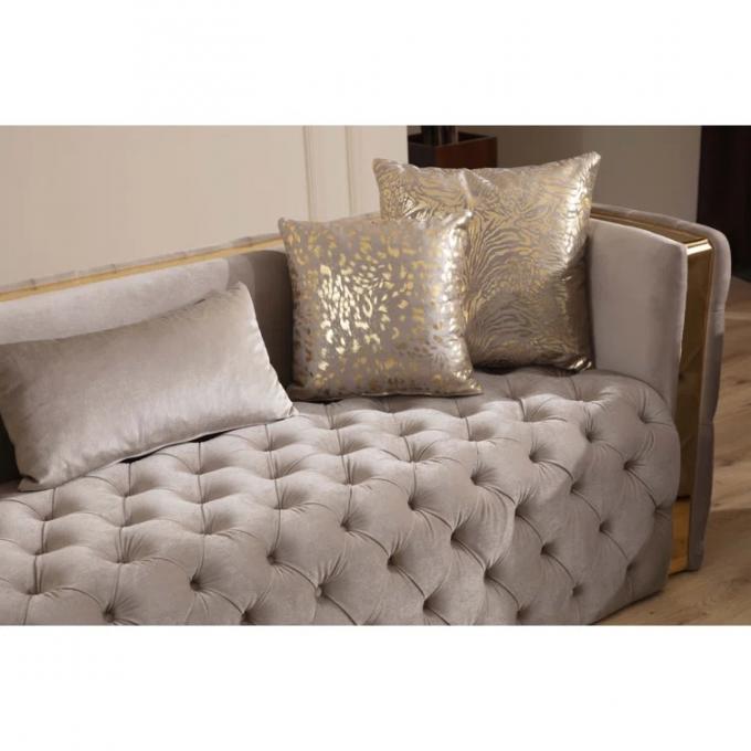 Cara Furniture Beige color Italian Velvet fabric Gold metal armrest corner sofa 3+2+1 Luxury Cheap sofa set 2