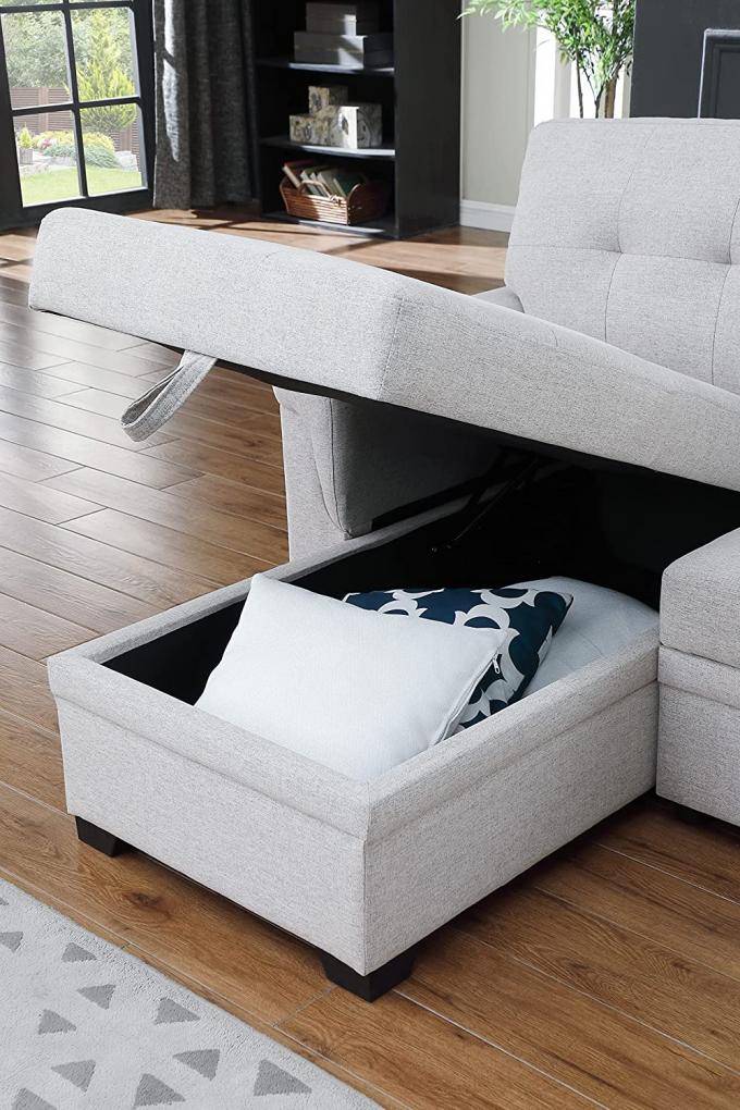 Beige color L shape 3 seater sofa bed with pull-out bed+chaise storage sleeper sofa bed for Living room and Apartment 4