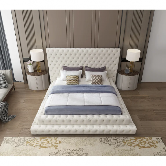 Customized Cream velvet tufted European Designs double king queen size modern furniture designer frame for hotel 4