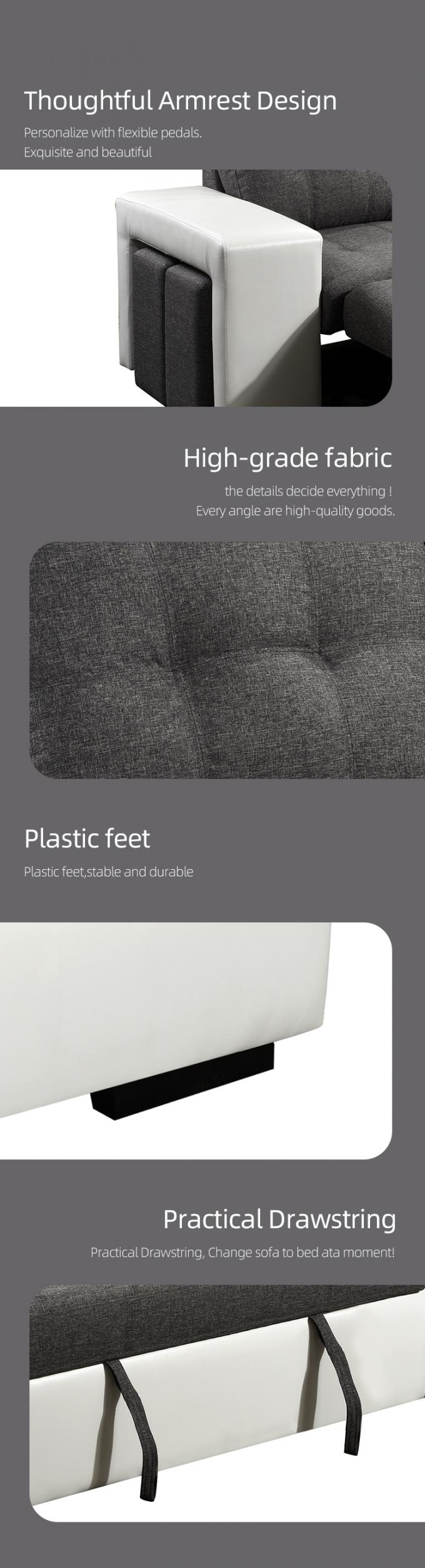 Contrast colors PU leather Sofa with bed and ottoman Chaise Tufted Sofa set Furniture L shape sofa bed for living room 3