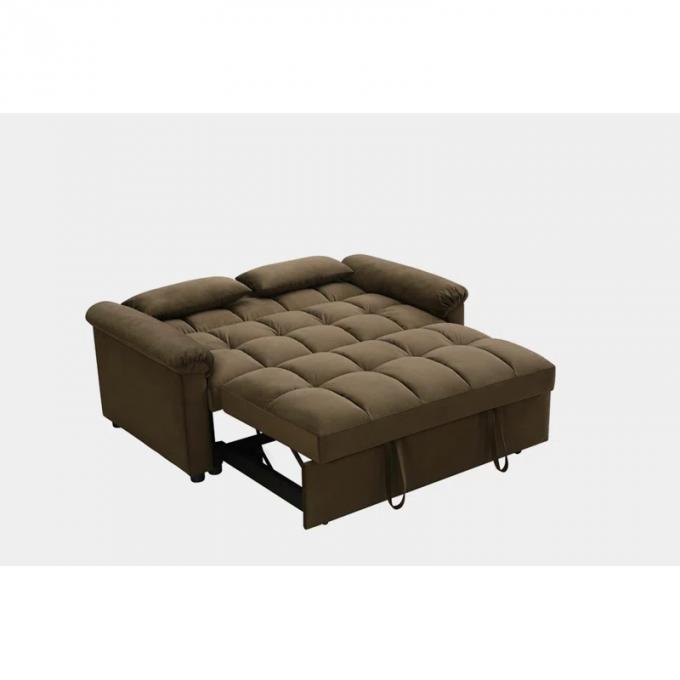 New design adjustable backrest headrest Convertible brown button tufted 2seater with pullout sofa bed 2
