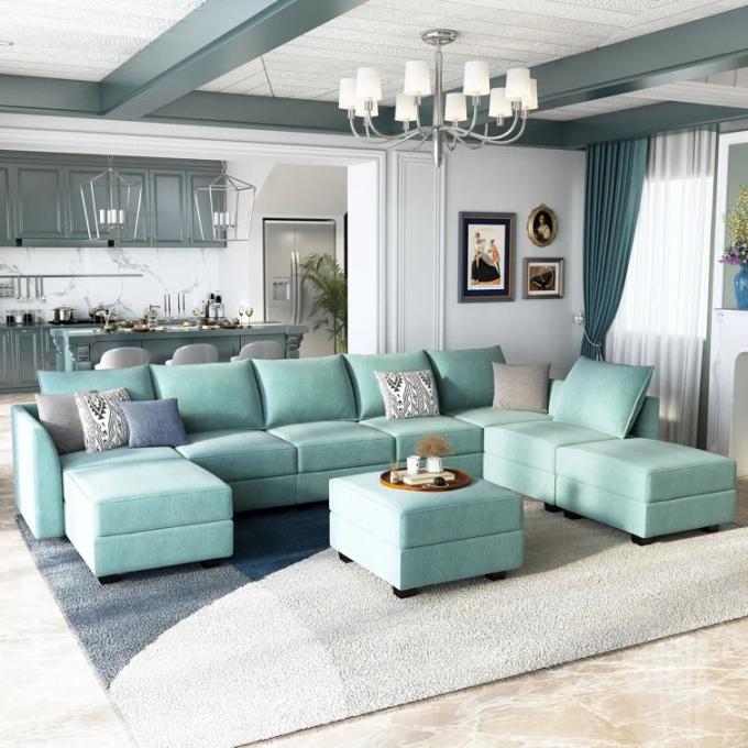 Top grade large manual assembly green ottoman cheap sofa set home furniture velvet U shaped Sectional couch home sofa 2