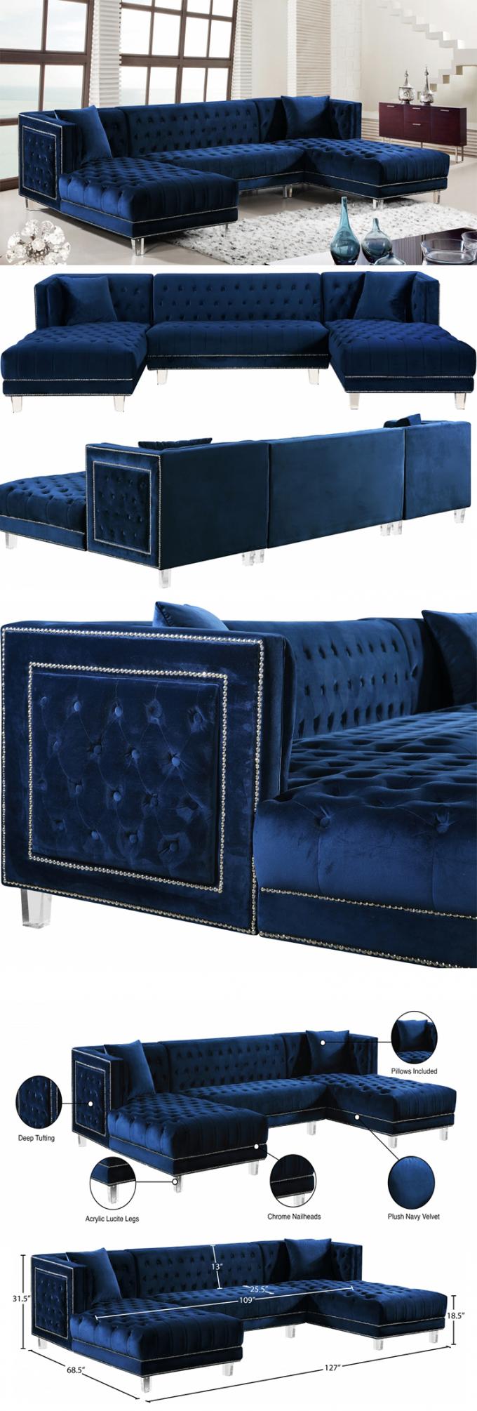 Durable Breathable Velvet Modular Sofa , Anti Scratch Sofa Bed With Chaise 1