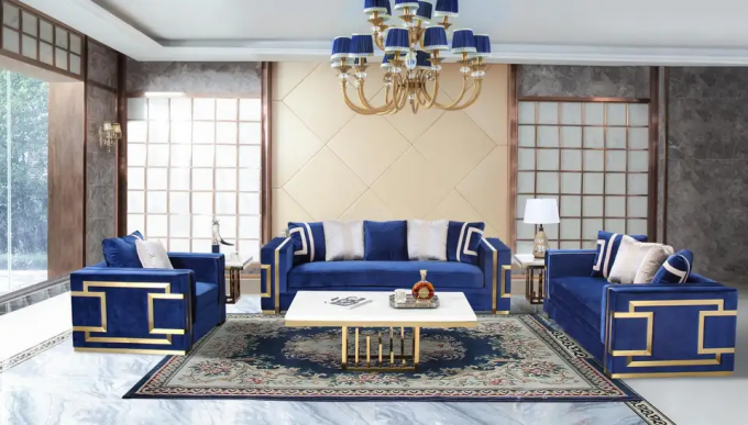 Factory direct sales of the latest design luxury sofa set 1+2+3Velvet purple fabric living room sofa for Hotel apartment 1