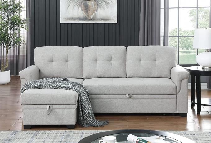 Beige color L shape 3 seater sofa bed with pull-out bed+chaise storage sleeper sofa bed for Living room and Apartment 0