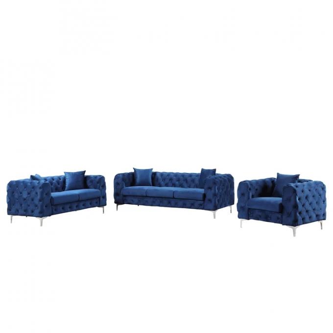 Modern hot selling sofa set Navy shinny Italian velvet with tusfted design upholstered sofas for living room 2