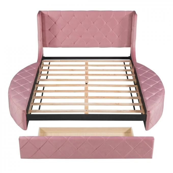 Customized beds luxury velvet beds queen size king size pink color modern functional beds for bedroom for hotel 4