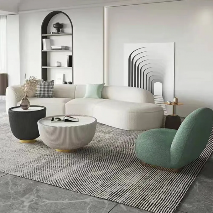 Italian cloud cream lamb velvet sofa set moon shaped curved light luxury Nordic sherpa lambs wool modern corner sofa bed 3