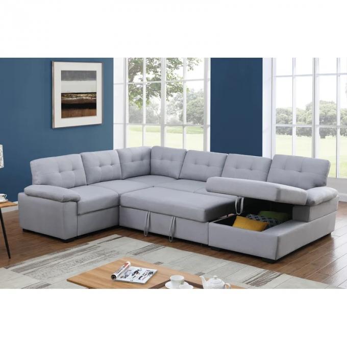 6seater light gray polyester arm loveseat corner chair armless loveseat chaise Upholstered Sectional Sleeper Sofa set 2