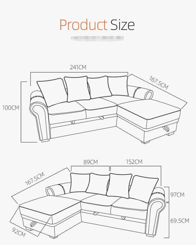 OEM/ODM High quality Modern home furniture sofa sectional with storage L shaped fabric couch living room sofa bed 5