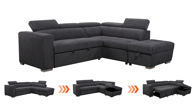 Large KD headrest USB loveseat ottoman with storage fake leather living room furniture sofa set couch sofas bed for vill 4