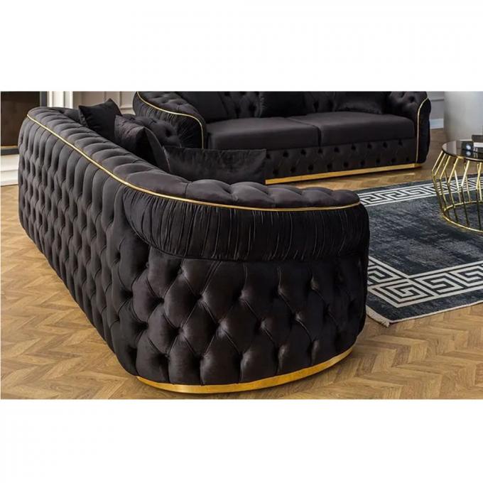 European-Style Sofa Living Room Furniture black Velvet Sofa Set Modern Tufted Chesterfield Sofa set of 123 3