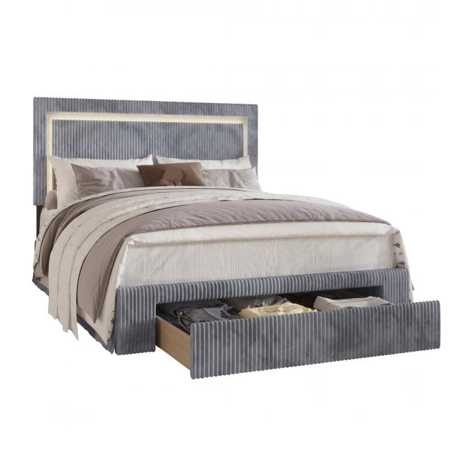 Most popular bed comforter set Velvet Tufted LED Light Platform Storage Bed for Bedroom Apartment and Hotel 3