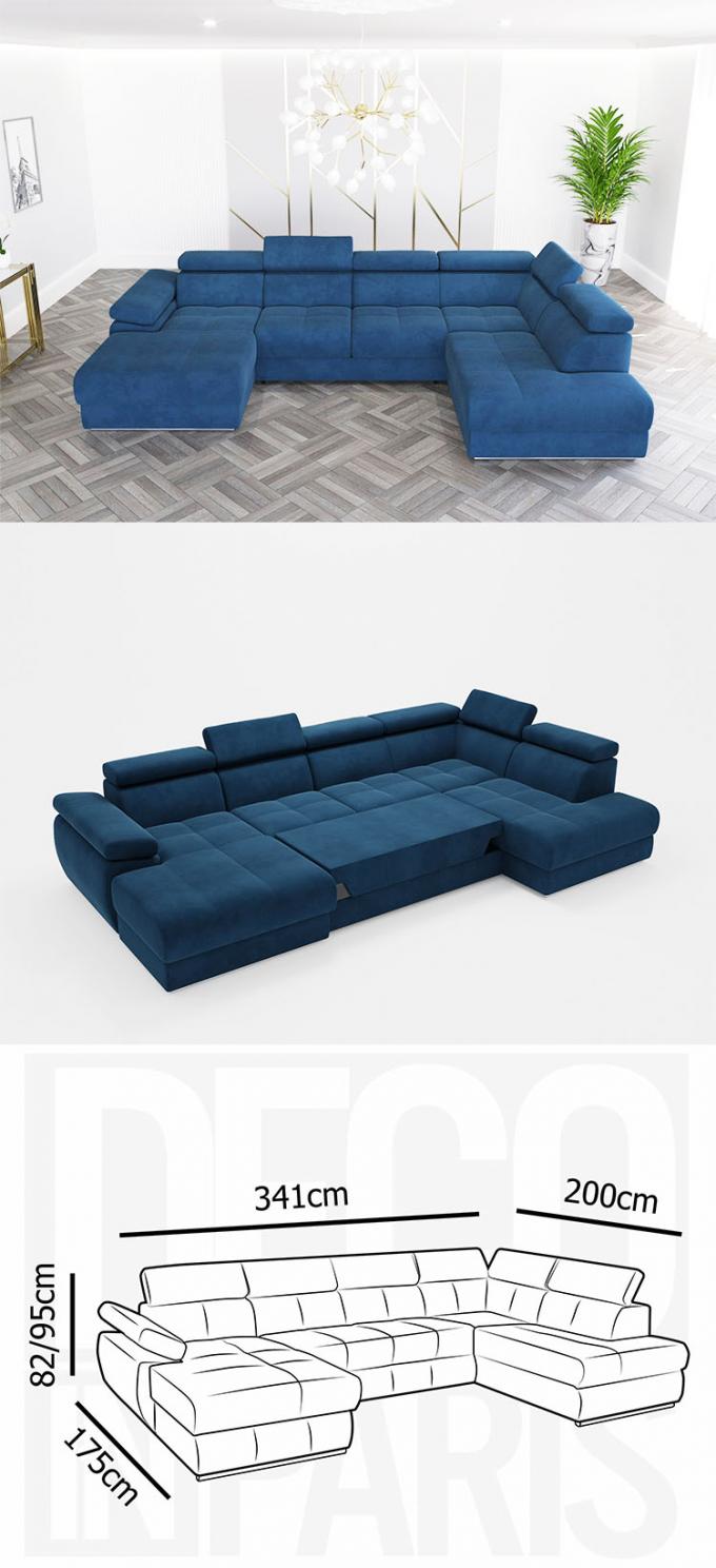 Factory 2024 latest design luxury living room sofa velvet fabric U-shaped sofa push pull with storage sofa bed 2