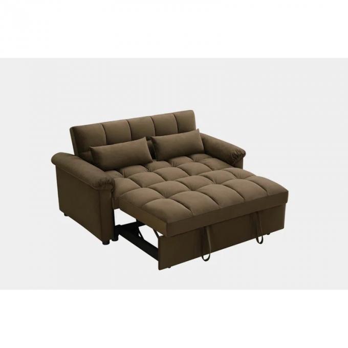 New design adjustable backrest headrest Convertible brown button tufted 2seater with pullout sofa bed 3
