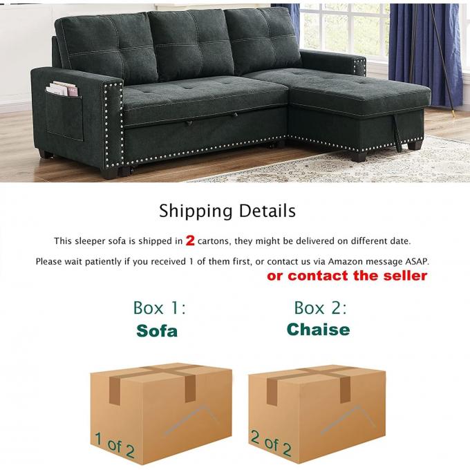 Customized Best seller sleeper sofa 3 seaters sofa set with pull out bed and chaise with storage function for Apartment 6