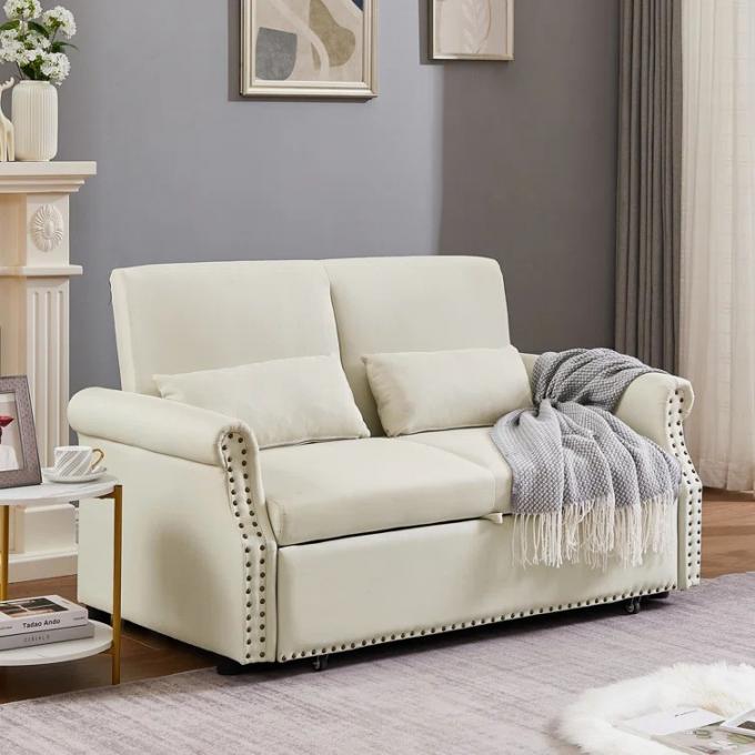 BSCI-FSC factory new Beige Fabric lhand tufted hand-applied nailhead oveseat living room sofa bed sets 0